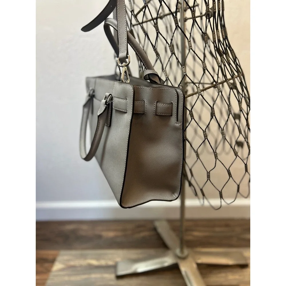 Michael Kors Dillon Grey Saffiano Leather Satchel Crossbody Handbag Silver HW